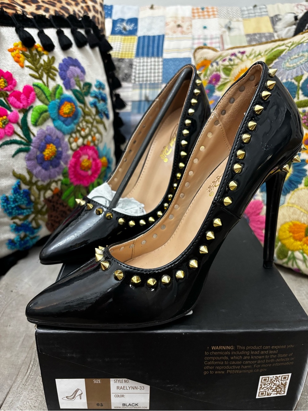 Black Studded Patent Pointed-Toe Stiletto Pumps
